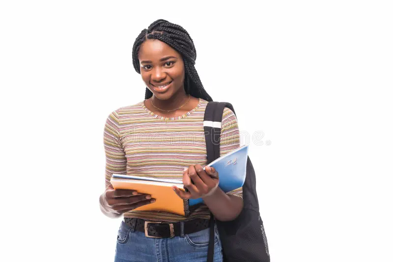 African American Student Girl Holding Books White Background African American Student Girl Holding Books Isolated White 136571775 1